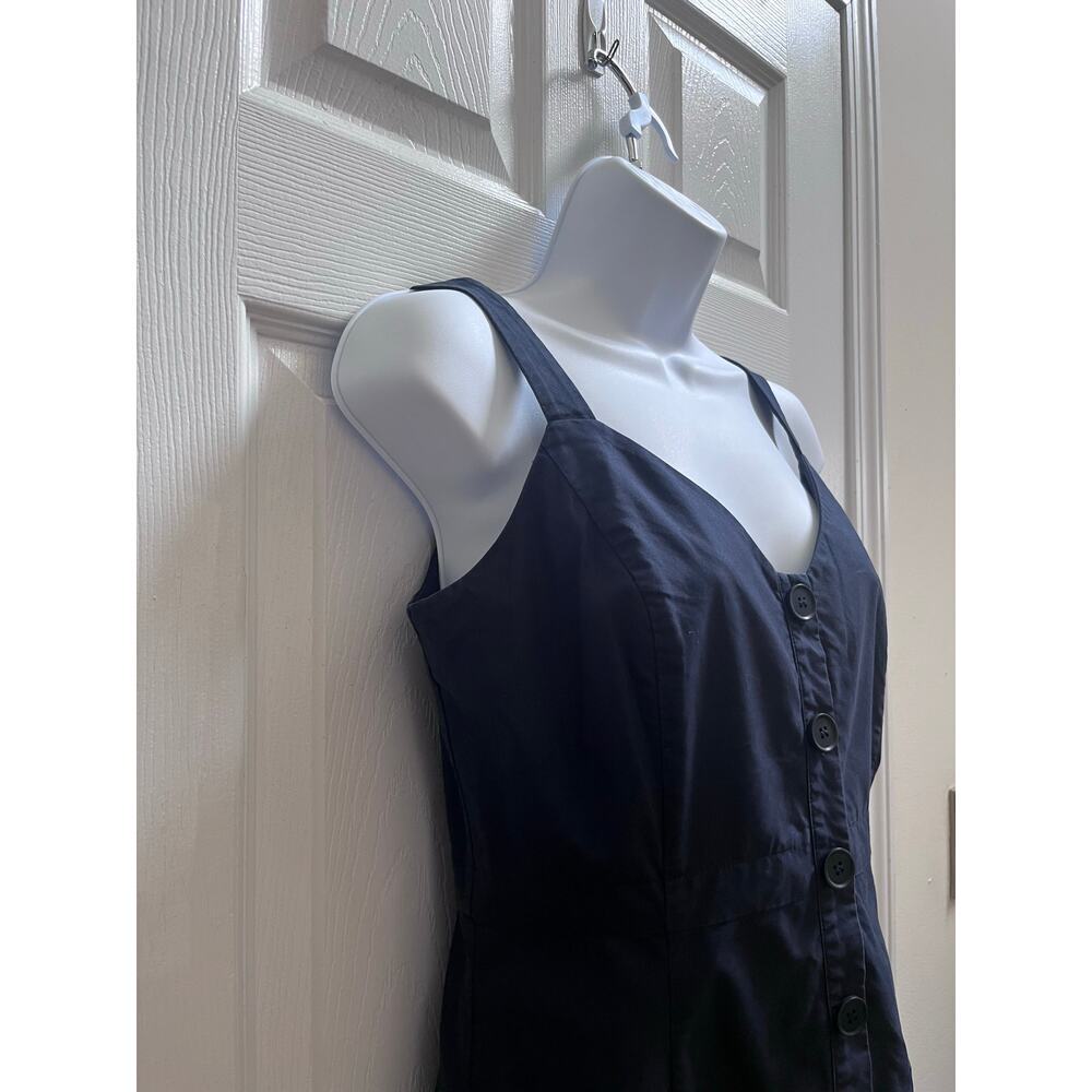 Nordstrom Signature Navy Blue Cotton Pocket Midi Dress Size 4 Small Loose Hem - Picture 4 of 10